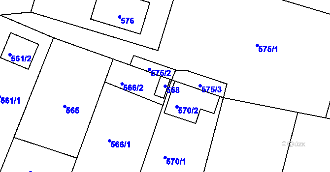 Parcela st. 568 v KÚ Sázava, Katastrální mapa