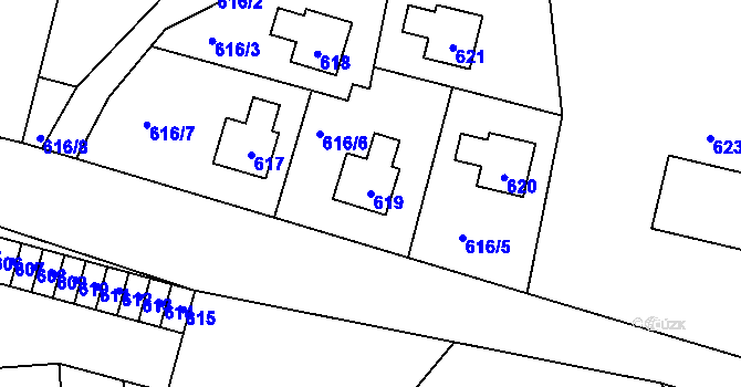 Parcela st. 619 v KÚ Sázava, Katastrální mapa