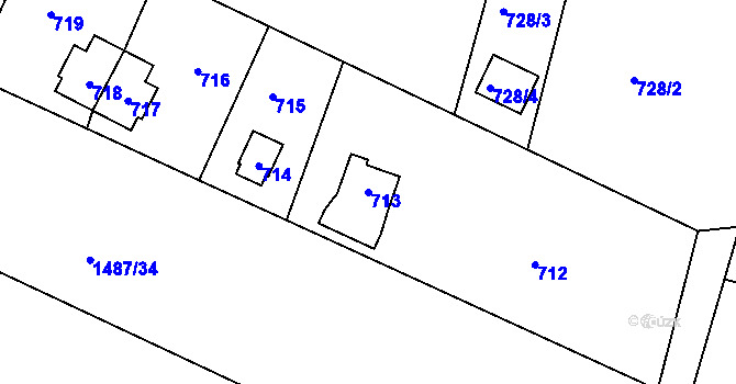 Parcela st. 713 v KÚ Sázava, Katastrální mapa