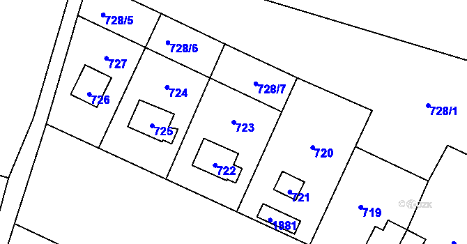 Parcela st. 723 v KÚ Sázava, Katastrální mapa