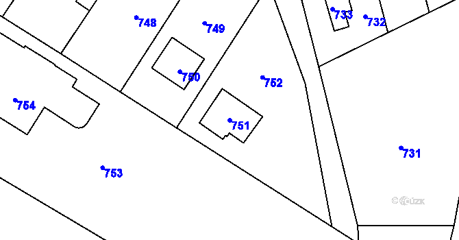 Parcela st. 751 v KÚ Sázava, Katastrální mapa