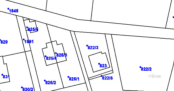 Parcela st. 822/3 v KÚ Sázava, Katastrální mapa