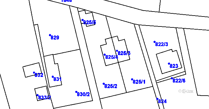 Parcela st. 825/4 v KÚ Sázava, Katastrální mapa