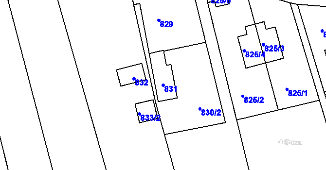 Parcela st. 831 v KÚ Sázava, Katastrální mapa