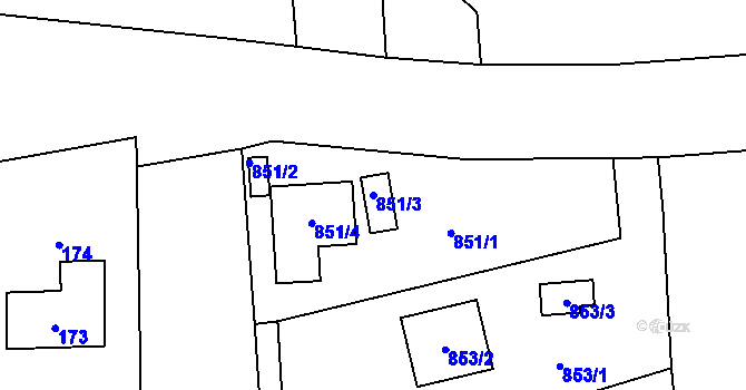 Parcela st. 851/3 v KÚ Sázava, Katastrální mapa