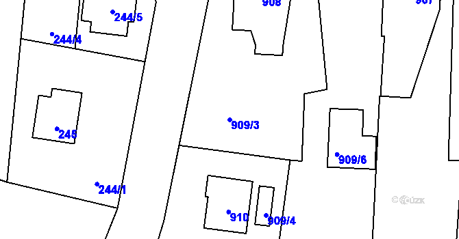 Parcela st. 909/3 v KÚ Sázava, Katastrální mapa
