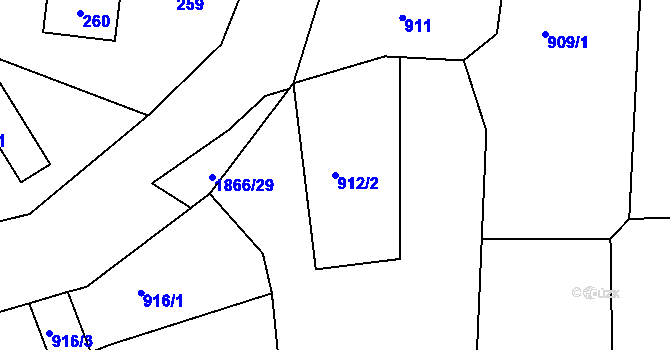 Parcela st. 912/2 v KÚ Sázava, Katastrální mapa