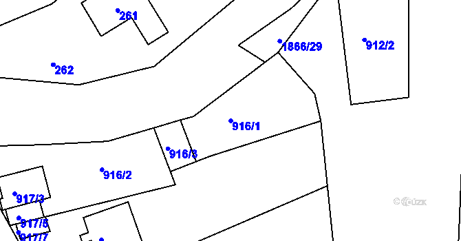 Parcela st. 916/1 v KÚ Sázava, Katastrální mapa