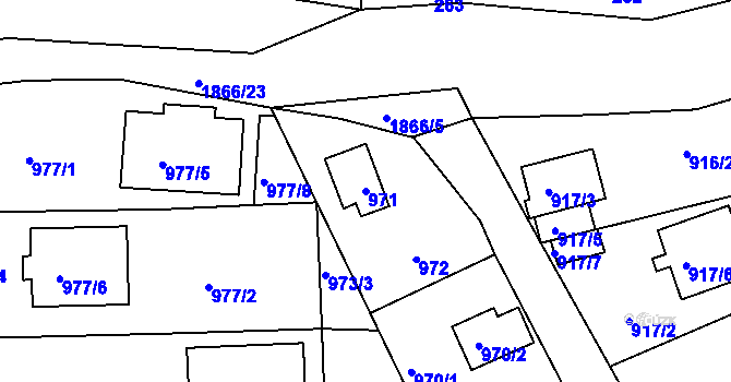Parcela st. 971 v KÚ Sázava, Katastrální mapa