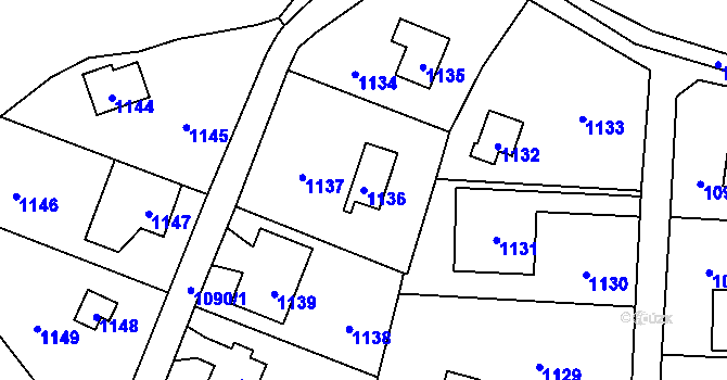 Parcela st. 1136 v KÚ Sázava, Katastrální mapa