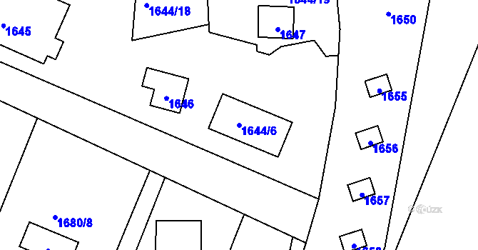 Parcela st. 1644/6 v KÚ Sázava, Katastrální mapa