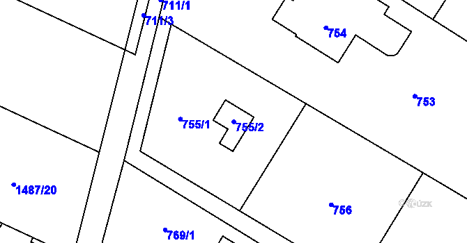 Parcela st. 755/2 v KÚ Sázava, Katastrální mapa