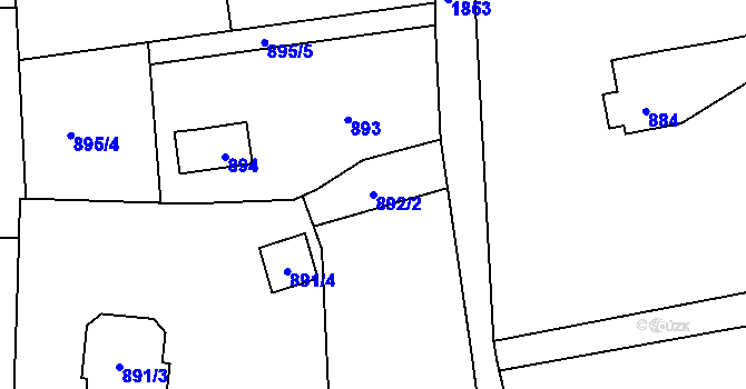 Parcela st. 892/2 v KÚ Sázava, Katastrální mapa