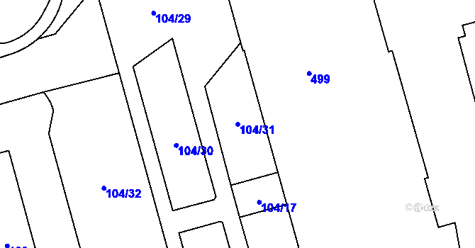 Parcela st. 104/31 v KÚ Sázava, Katastrální mapa
