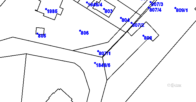 Parcela st. 807/1 v KÚ Sázava, Katastrální mapa