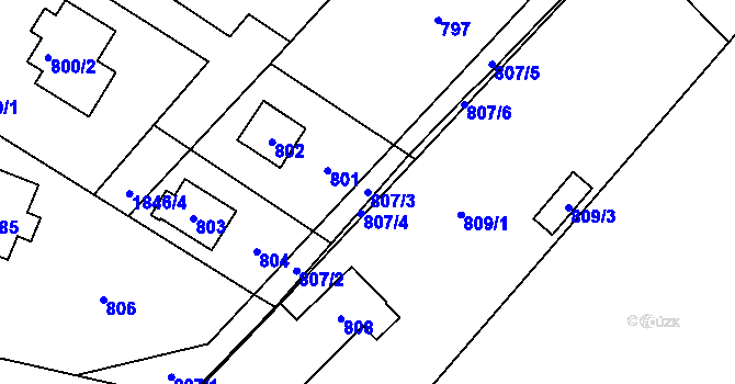 Parcela st. 807/3 v KÚ Sázava, Katastrální mapa