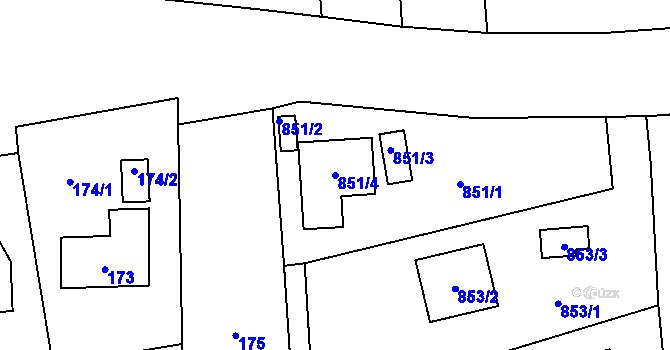 Parcela st. 851/4 v KÚ Sázava, Katastrální mapa