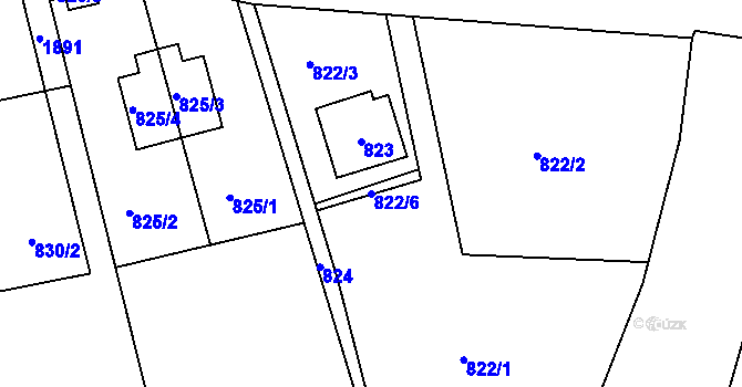 Parcela st. 822/6 v KÚ Sázava, Katastrální mapa