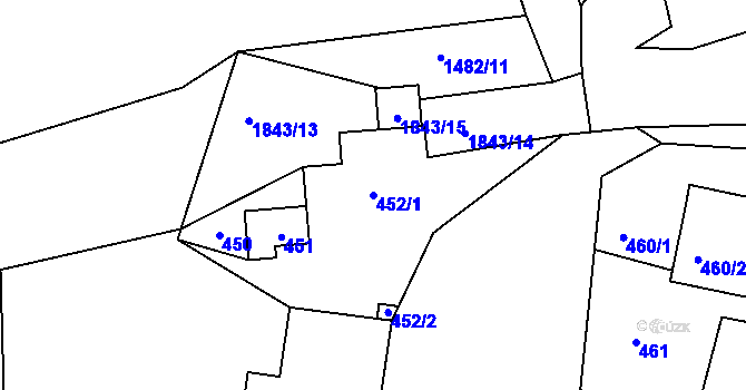 Parcela st. 452/1 v KÚ Sázava, Katastrální mapa