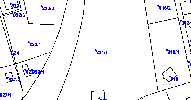 Parcela st. 821/1 v KÚ Sázava, Katastrální mapa