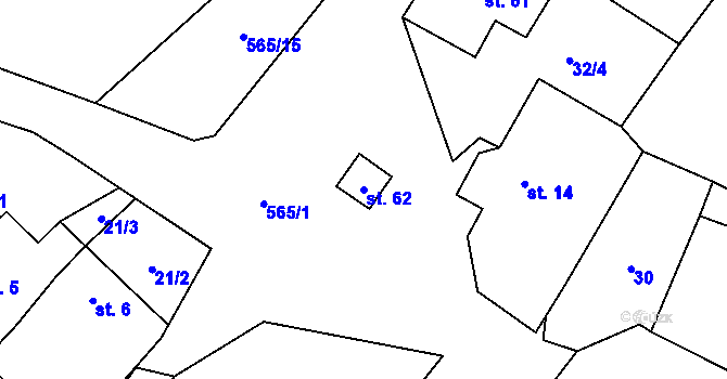 Parcela st. 62 v KÚ Sázava pod Křemešníkem, Katastrální mapa