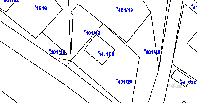 Parcela st. 186 v KÚ Sázava u Žďáru nad Sázavou, Katastrální mapa