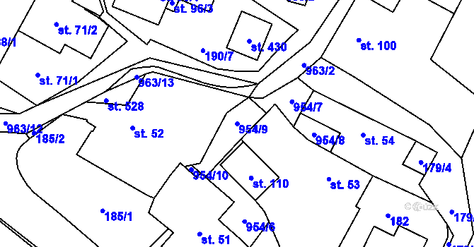 Parcela st. 954/9 v KÚ Sázava u Žďáru nad Sázavou, Katastrální mapa
