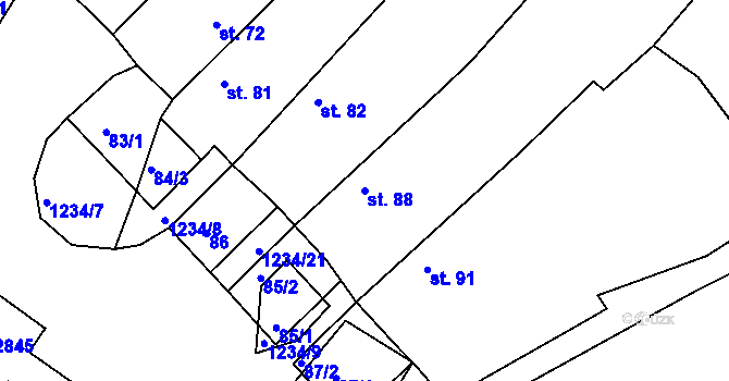 Parcela st. 88 v KÚ Sázavka, Katastrální mapa