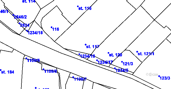 Parcela st. 117 v KÚ Sázavka, Katastrální mapa