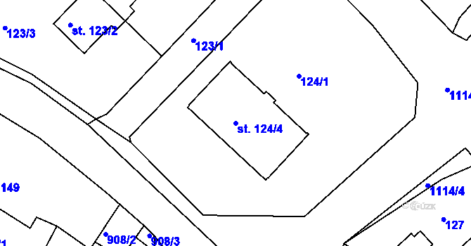 Parcela st. 124/4 v KÚ Sázavka, Katastrální mapa