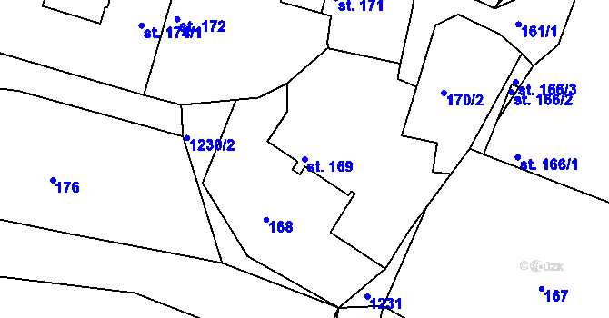 Parcela st. 169 v KÚ Sázavka, Katastrální mapa