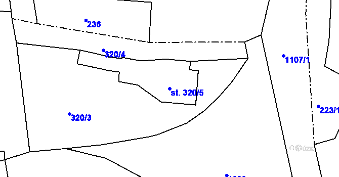 Parcela st. 320/5 v KÚ Sázavka, Katastrální mapa