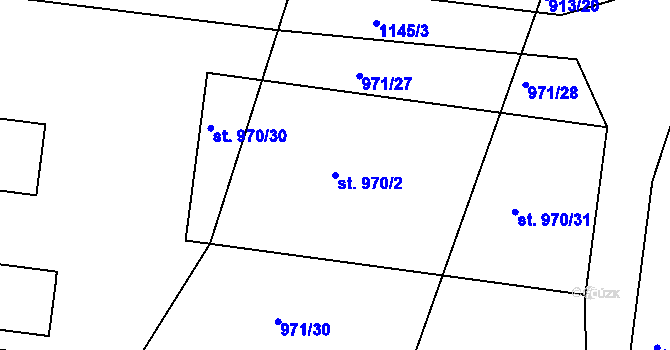 Parcela st. 970/2 v KÚ Sázavka, Katastrální mapa