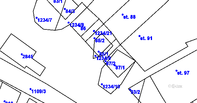Parcela st. 85/1 v KÚ Sázavka, Katastrální mapa