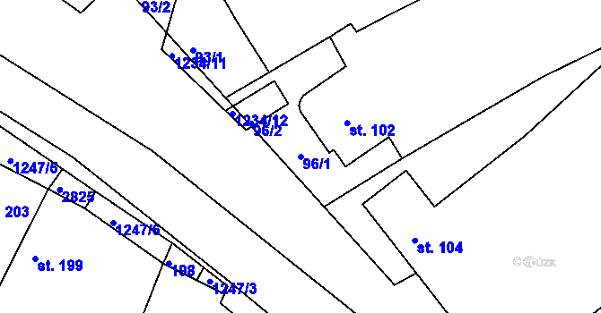 Parcela st. 96/1 v KÚ Sázavka, Katastrální mapa
