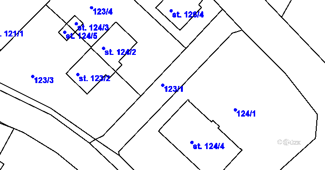 Parcela st. 123/1 v KÚ Sázavka, Katastrální mapa
