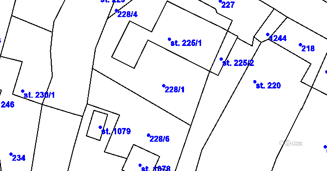 Parcela st. 228/1 v KÚ Sázavka, Katastrální mapa
