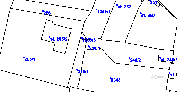 Parcela st. 248/1 v KÚ Sázavka, Katastrální mapa