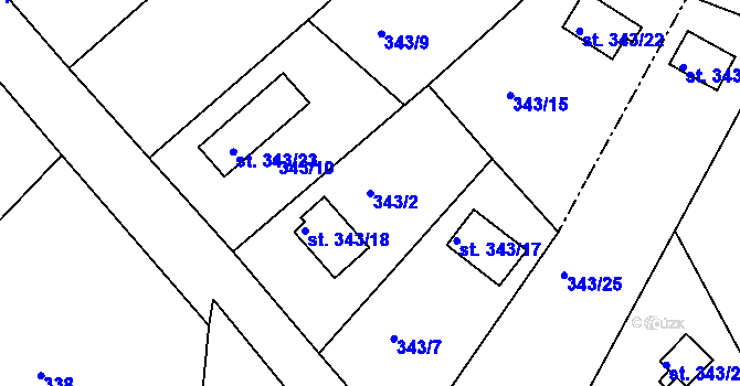 Parcela st. 343/2 v KÚ Sázavka, Katastrální mapa