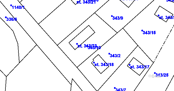 Parcela st. 343/10 v KÚ Sázavka, Katastrální mapa