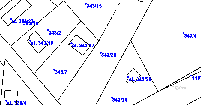Parcela st. 343/25 v KÚ Sázavka, Katastrální mapa