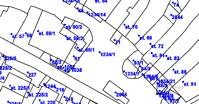 Parcela st. 1234/1 v KÚ Sázavka, Katastrální mapa