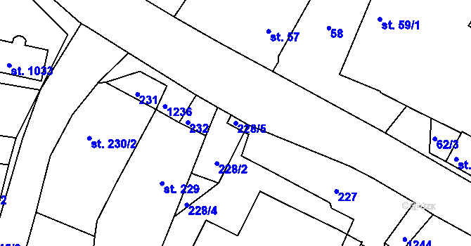 Parcela st. 228/5 v KÚ Sázavka, Katastrální mapa