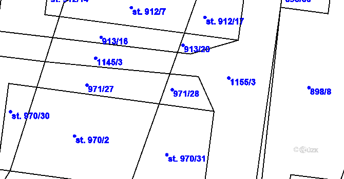 Parcela st. 971/28 v KÚ Sázavka, Katastrální mapa