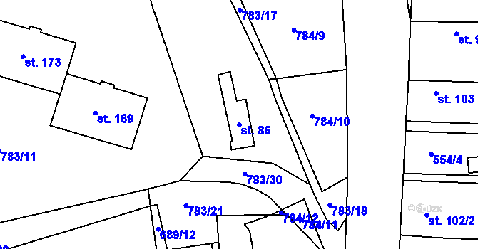 Parcela st. 86 v KÚ Sazená, Katastrální mapa