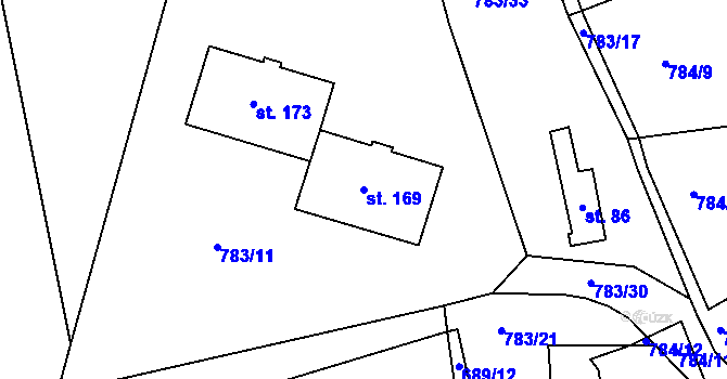 Parcela st. 169 v KÚ Sazená, Katastrální mapa