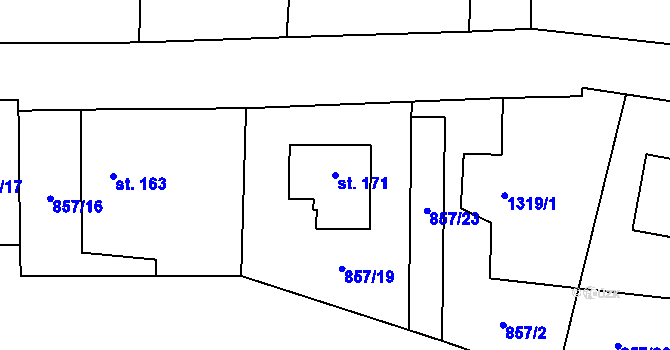Parcela st. 171 v KÚ Sazená, Katastrální mapa