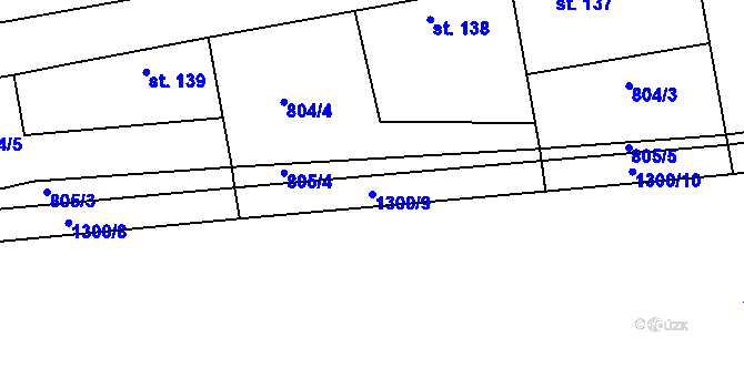 Parcela st. 1300/9 v KÚ Sazená, Katastrální mapa