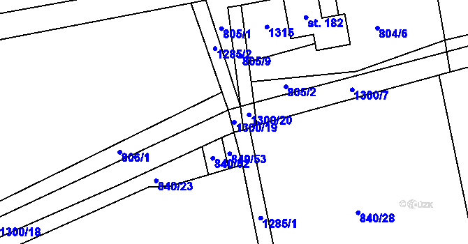 Parcela st. 1300/19 v KÚ Sazená, Katastrální mapa