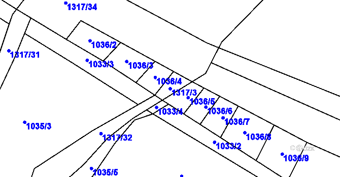 Parcela st. 1317/3 v KÚ Sazená, Katastrální mapa